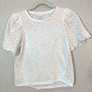 Anthropologie Design History White Cotton Eyelet Top T-Shirt Women’s Small S